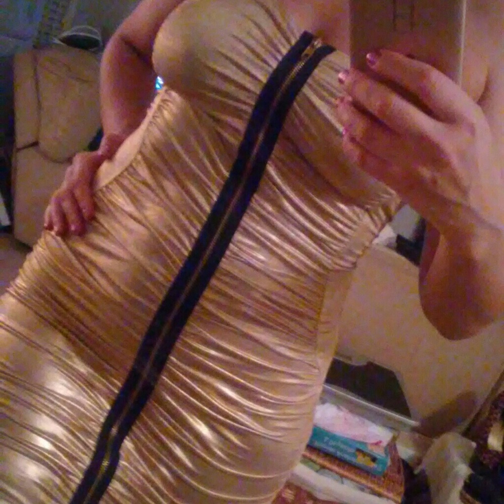 Sexy stretchy Gold zipper minidress